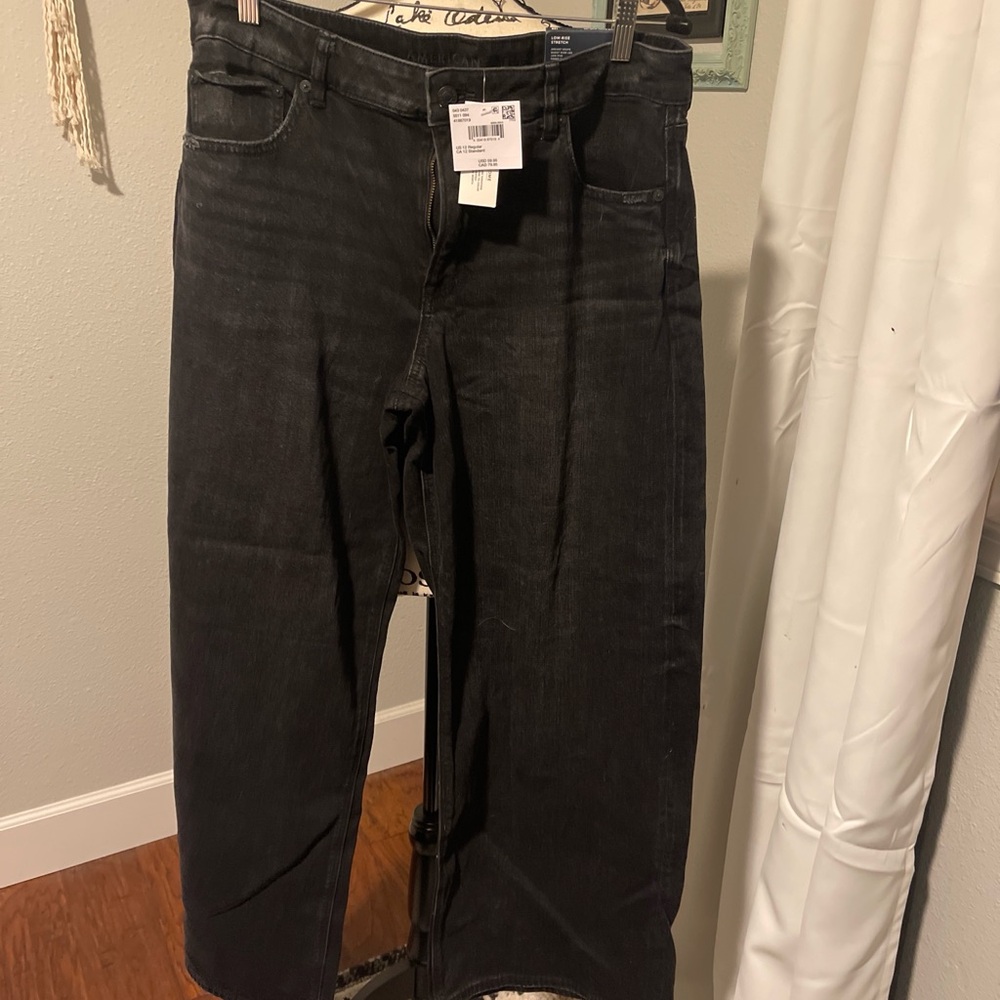 American Eagle Outfitters Low Rise Dreamy Drape Baggy Black Wide-Leg Jeans